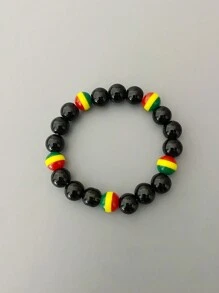 1pc Fashionable Tricolor Beaded Elastic Bracelet In The Colors Of National Flag, Versatile And Minimalist Accessory