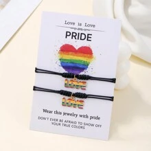 2pcs LGBT Style Rainbow Handmade Braided Friendship Bracelets For Couples And Friends
