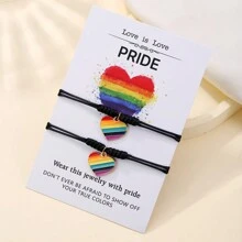 2pcs LGBT Style Rainbow Handmade Braided Friendship Bracelets For Couples And Friends