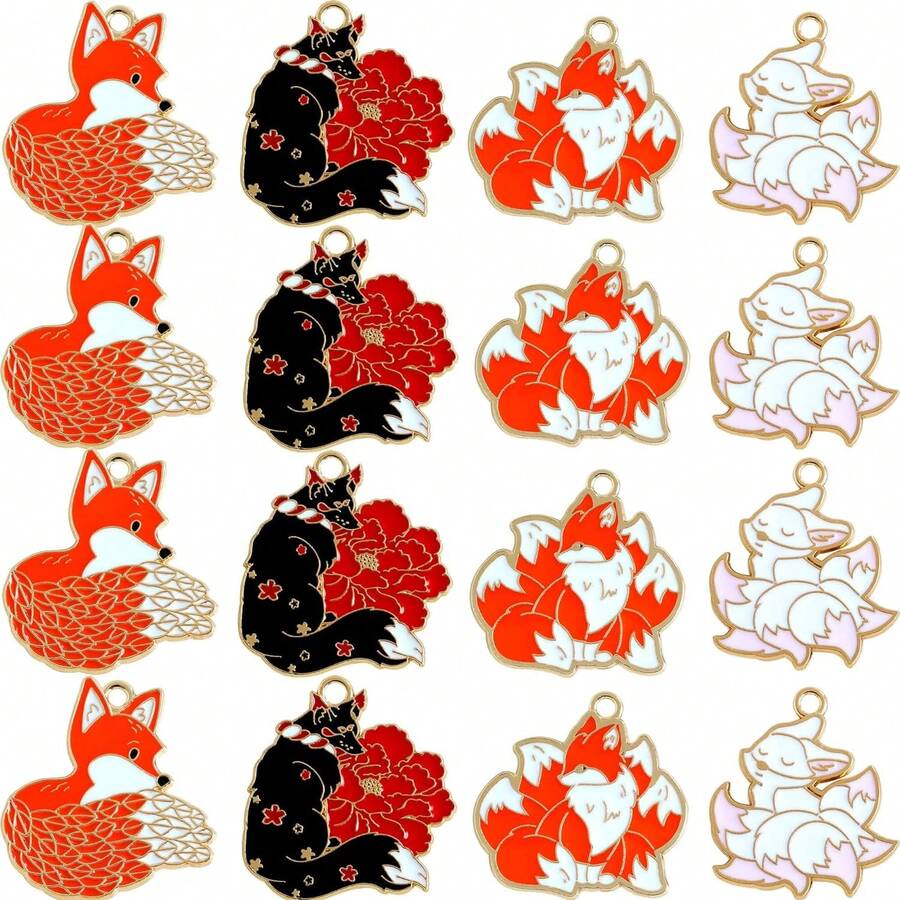 5pcs Enamel Fox Charms For Jewelry Making - Cute Animal Charms For Earrings Keychains Bracelets Necklaces Crafts - Multicolor - View 1