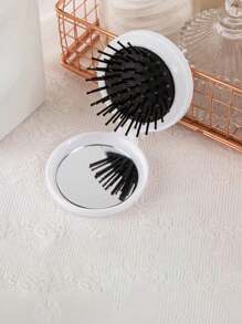 1入組馬卡龍風格可摺疊梳子鏡子2合1多功能鏡子 - 白色 - 查看 7