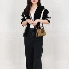 Bolso bandolera pequeño Andrea en lona con firma, cierre superior con cremallera, marrón y negro CO975 IME74 - Café integral - Ver 3