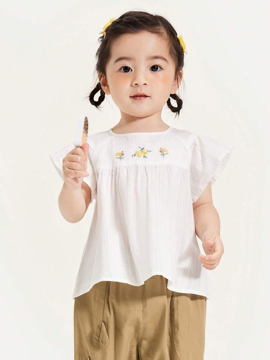 mini bala 年轻女孩短袖衬衫夏季宝宝婴儿亲肤柔软甜美儿童衬衫 - 白色 - 查看 1