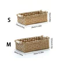 1pc Small Wicker Basket, Suitable For Home Organization And Storage, Kitchen And Bathroom Storage Basket With Handles, Bathroom Countertop Organizer, Kitchen Bathroom Bedroom Living Room Dorm Office Accessory, Home Decoration, Farmhouse Decor