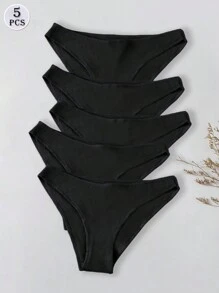 5pcs/Set Women Low Waist Solid Color Comfortable Breathable Triangle Panties