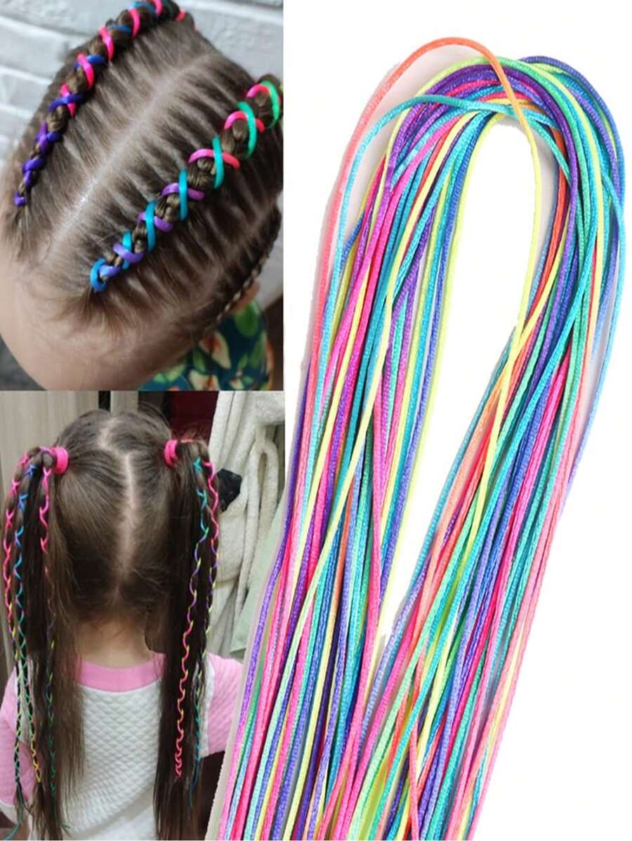 32 piezas Set de bandas de cuerda de cabello trenzado con gradiente de colores surtidos para trenzas de cola de caballo, accesorios para peinar el cabello con trenzas DIY para niñas - Multicolor - Ver 1