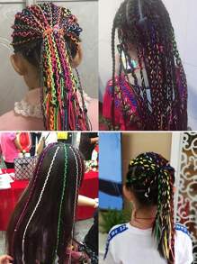 32 piezas Set de bandas de cuerda de cabello trenzado con gradiente de colores surtidos para trenzas de cola de caballo, accesorios para peinar el cabello con trenzas DIY para niñas - Multicolor - Ver 6