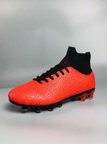 Men's Professional Waterproof Soccer Training Shoes, Football Cleats, Leather Midsole Anti-Skid Football Shoes - Red - View 4