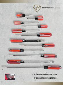 Juego Desarmadores 12 Piezas Destornillador Herramientas Manuales - Rojo - Ver 6