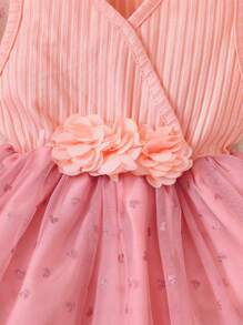 Striped Flower Love Mesh Dress - Pink - View 4