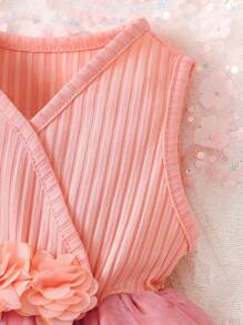 Striped Flower Love Mesh Dress - Pink - View 3