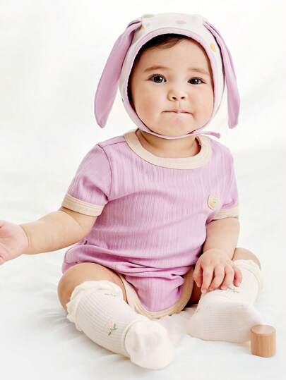 mini bala 夏季婴儿吸汗透气连体衣服新生儿连体衣爬行服