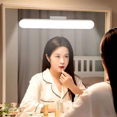 1入組LED可旋轉化妝鏡前燈，適用於浴室鏡子，充電式梳妝桌燈，配有冷光智能眼護研讀燈條，適用於臥室、宿舍、書桌，不需要鑽孔