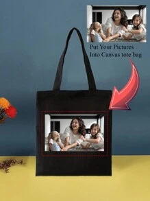 1pc Personalized Custom Canvas Bag - Unique Foldable Tote Bag Or Shoulder Bag For Casual Shopping With Photo, Scenery Or Illustration Print Design, Large Capacity, Lightweight And Fashionable Letter Portable, Multifunction, Versatile Shoulder Tote Bag Ideal Gifts For Her Girlfriend, Family, Friends, Women, Rookies & White-Collar Workers For Birthdays - Black - View 5