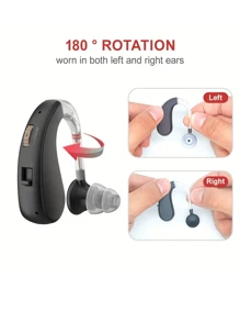 ersowha 耳挂式助听器，放大声音，便携，可调节音量，适合老年人，耳背充电 - 黑色 - 查看 3