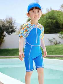 mini bala Đồ bơi liền mảnh co giãn cao cho bé trai mùa hè Quần short tay ngắn Quần vuông Đồ bơi một mảnh - Màu xanh lam - Xem 2