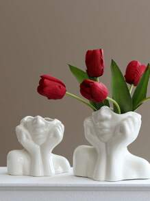 1 Pieza Florero De Resina Con Diseño De Cara Humana, Decoración De Hogar Minimalista Estilo Nórdico, Accesorio Para Arreglos Florales