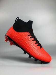 Men's Professional Waterproof Soccer Training Shoes, Football Cleats, Leather Midsole Anti-Skid Football Shoes - Red - View 2