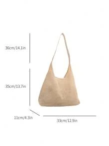 Túi tote đi biển màu rơm có sức chứa lớn - trắng - Xem 2