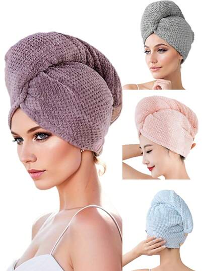 1pc Hair Towel, Polyester, Women Hair Drying Cap, Simple Solid Color, Absorbent, Quick-Dry, Soft, Can Be Worn For Head, Suitable For Bathroom, Living Room, Makeup Removal, All Season,School,Back To School,Travel,Travel Essentials,Home Essentials,Towel,Skin Care