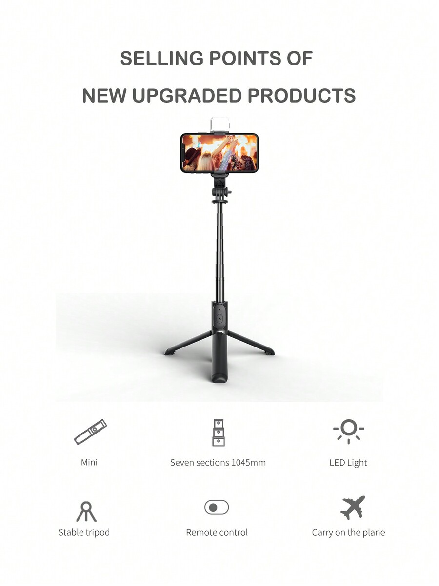 New BOEICAQ02S 104.5cm Selfie Stick With BuiltIn Fill Light, Support