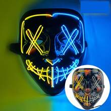Máscara de Halloween LED Máscara de terror adecuada para disfraz de Halloween, fiesta de cosplay, fiesta de máscaras, carnaval, regalo (rosa + azul hielo)