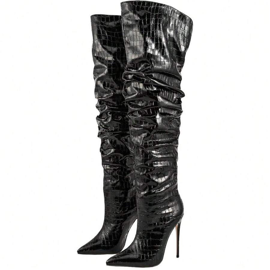 Women's Pointed Toe Stiletto Over-The-Knee Boots - Black - View 1