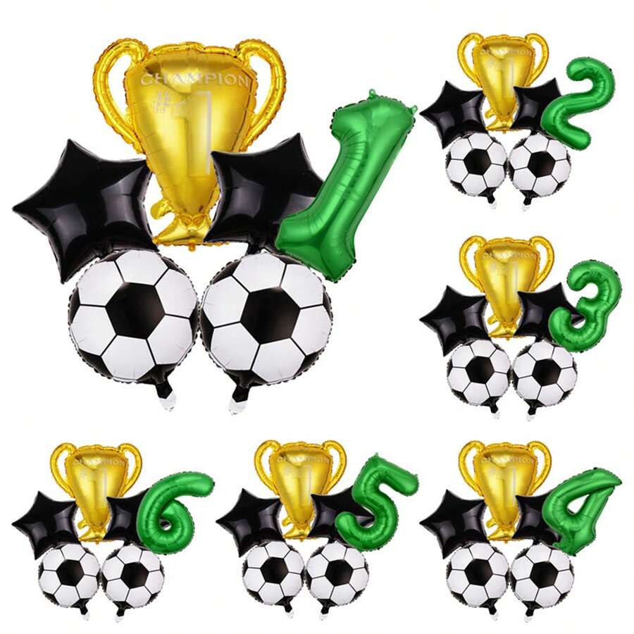 跨境新款卡通足球數字生日套裝，足球主題生日派對裝飾氣球 - 彩色 - 查看 1