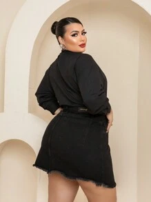 Plus Size Denim Skirts - Black - View 4