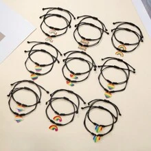 2pcs LGBT Style Rainbow Handmade Braided Friendship Bracelets For Couples And Friends