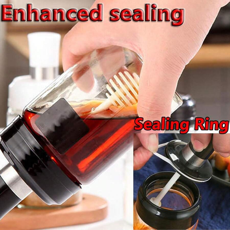 Kitchen Glass Seasoning Pot Spoon Lid Integral Seasoning Bottle Sealed