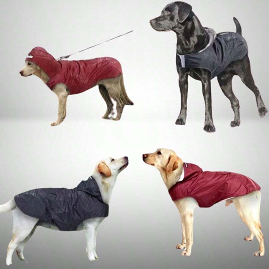 1入組小/中/大型反光寵物雨衣，帶有韁繩孔的防水和防風狗狗兜帽披風 - 黃色 - 查看 1