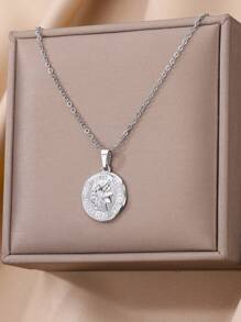 1PC Vintage Ancient Greek Arethusa Goddess Coin Pendant Necklaces For Women Men 18K Gold Plated Stainless Steel Adjustable Chain Necklace Goddess Worship Celebrity Medal Reversible Keepsake Fashion Jewelry Accessories