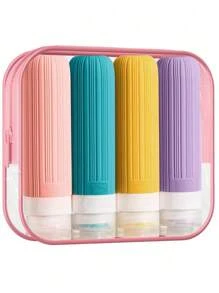 4入組盥洗用旅行瓶，防漏旅行瓶，矽膠可擠壓容器，附盥洗用袋，防漏可裝液體隨身旅行配件，適用於化妝品洗髮水或乳液，客廳，款式顏色和部分配件隨機發送 - 彩色 - 查看 14