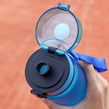 1pc 1000ml/750ml Gradient Color Sports Water Bottle, Large Capacity Portable Camping Cup With Time-Capacity Marking, Woven Handle Strap, Suitable For Outdoor Sports, Leisure, Running, Fitness, Holiday Gifts