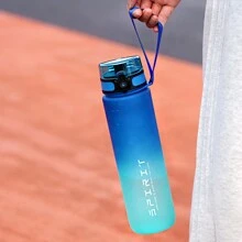1pc 1000ml/750ml Gradient Color Sports Water Bottle, Large Capacity Portable Camping Cup With Time-Capacity Marking, Woven Handle Strap, Suitable For Outdoor Sports, Leisure, Running, Fitness, Holiday Gifts