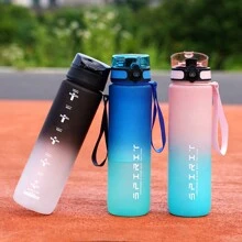 1pc 1000ml/750ml Gradient Color Sports Water Bottle, Large Capacity Portable Camping Cup With Time-Capacity Marking, Woven Handle Strap, Suitable For Outdoor Sports, Leisure, Running, Fitness, Holiday Gifts