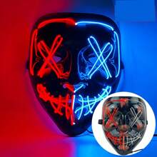 Máscara de Halloween LED Máscara de terror adecuada para disfraz de Halloween, fiesta de cosplay, fiesta de máscaras, carnaval, regalo (rosa + azul hielo)