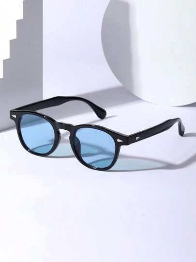 1 Pair Vintage Classic Rhombus Rivet Decor Women's Fashion Glasses, Available In Black Marble, Blue And Gray, Suitable For Summer And All Seasons, Retro Small Frame Cat Eye Polycarbonate Material, Travel Commute Glasses, Beach Accessories, Women's Glasses, Autumn/Winter Essential, Business Casual, Spring/Summer Gift, Bright Colors, Suitable For Summer Beach Vacation, Outdoor Travel Leisure Style, Super Large Round Frame, Suitable For Outings, Back To School Season