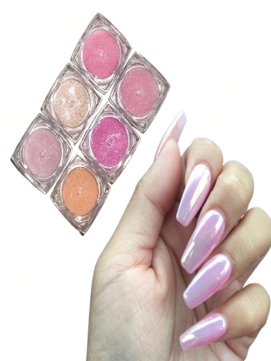Kit With 6 Mirrored Chrome Powder Pots For Shiny Nails FJ7704/V60/FJ7706/V59/V62/V56 - Baby Pink - View 1