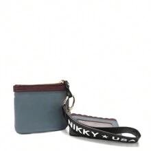 Nikky By Nicole Lee 2 Piece Lanyard Set: Card Case And Pouch, Women's Small PU Leather Wallet, Includes Card Case, Pouch With Main Zipper Closure And Optional Wristlet, Mauve/Brown, Fashion Best Friends Prints, Dog, Flowers