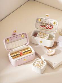 CASEGRACE 1 pièce Boîte à bijoux de voyage en PU, étui à bijoux pour femmes, organisateur portable | Petit étui à bijoux | Cadeau d'anniversaire pour femmes, cadeau pour petite amie, support à bijoux multi-grille, retour à l'école