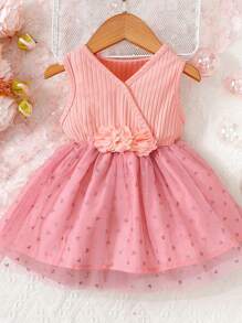 Striped Flower Love Mesh Dress - Pink - View 1