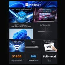 BMAX BMAX Y13PRO 360 ° portátil de 13,3 pulgadas Windows 11 16GB RAM LPDDR5 512GB SSD 1920*1080 IPS Intel N100 ordenadores portátiles