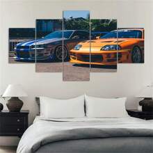 5入組無框畫布海報，現代風格橙色超級跑車牆面裝飾，適用於臥室、客廳、走廊、冬季裝飾、壁畫 - 彩色 - 查看 2