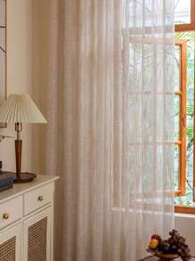 1pc European Style Simple Colorful Woven Thick Linen Sheer Curtain