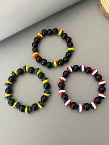 1pc Fashionable Tricolor Beaded Elastic Bracelet In The Colors Of National Flag, Versatile And Minimalist Accessory