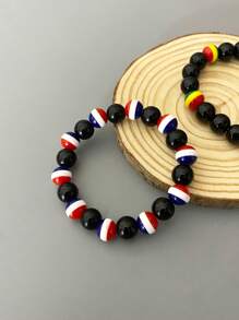 1pc Fashionable Tricolor Beaded Elastic Bracelet In The Colors Of National Flag, Versatile And Minimalist Accessory