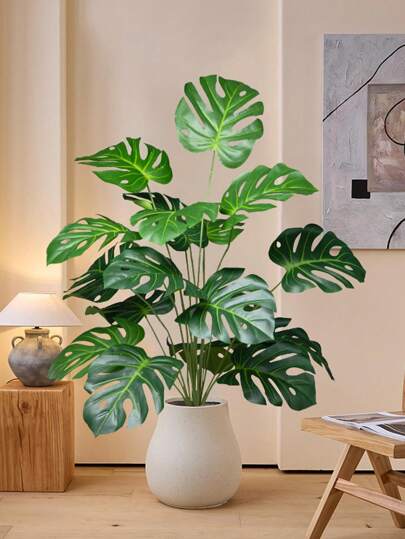 65cm 18Forks Large Artificial Monstera Tree Fake Plants Plastic Green Turtle Leave Tropical Faux Palm Leaf For Home Garden Decor Without Pot 1pc, Valentine Day, Gift Gifts Birthday Graduation