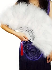 Éventail en tissu pour femmes, accessoire de danse, synthétique avec plumes et pliable, joli éventail de décoration de mariage. Meilleur cadeau pour l'anniversaire
